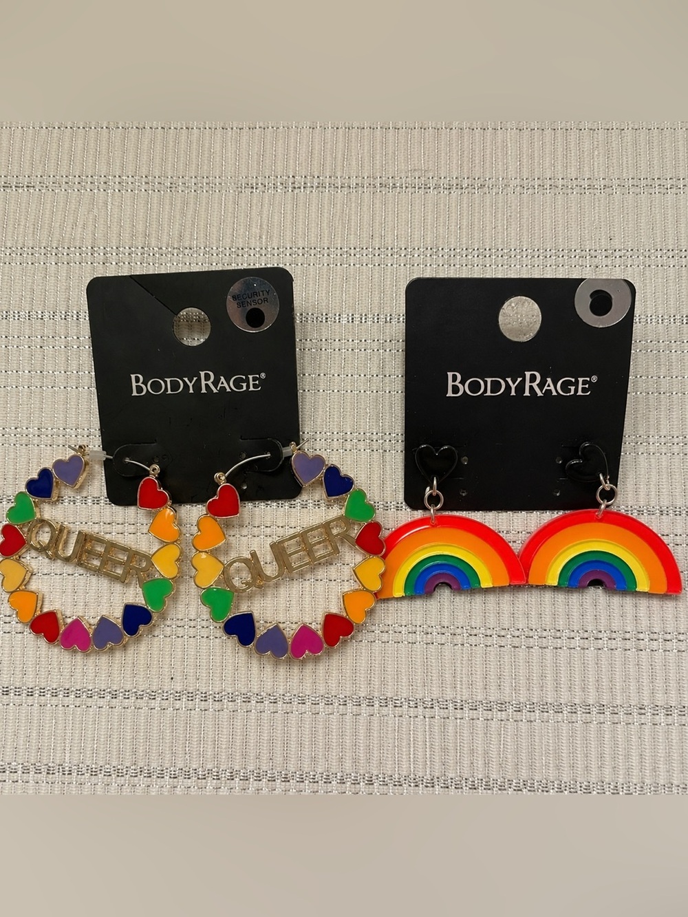 NWT Spencer's Body Rage Pride Earrings Bundle - Rainbow & Queer Heart 2-Pair Set